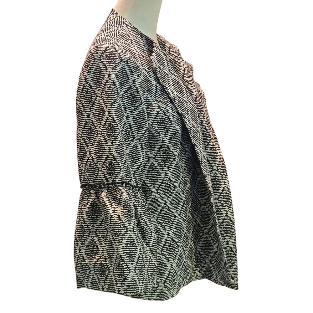 Kasper Black White Gray Diamond Print Bell Sleeve Open Front Cardigan Women 14 - Picture 3 of 16